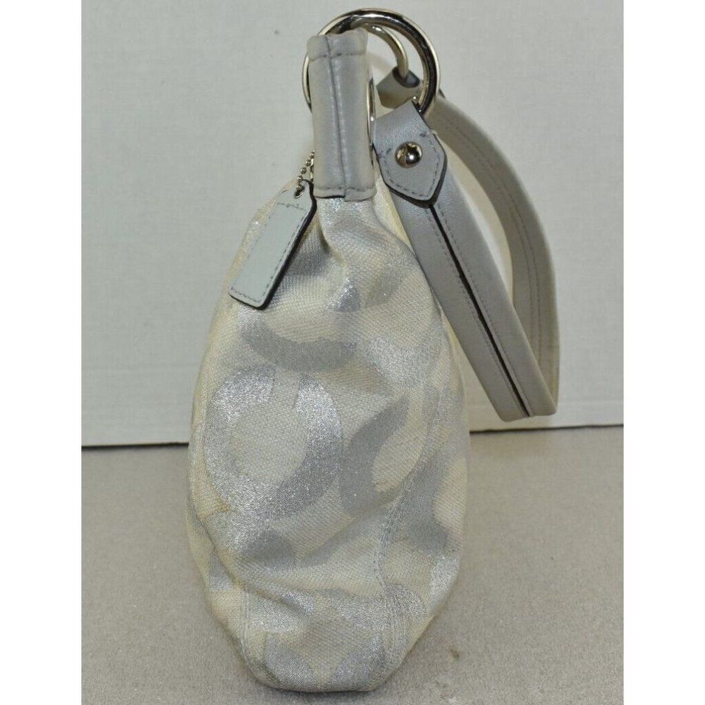 Coach Womens Ashley Signature Op Art Hippie Purse Silver Cream Shoulder Handbag - Picture 5 of 14